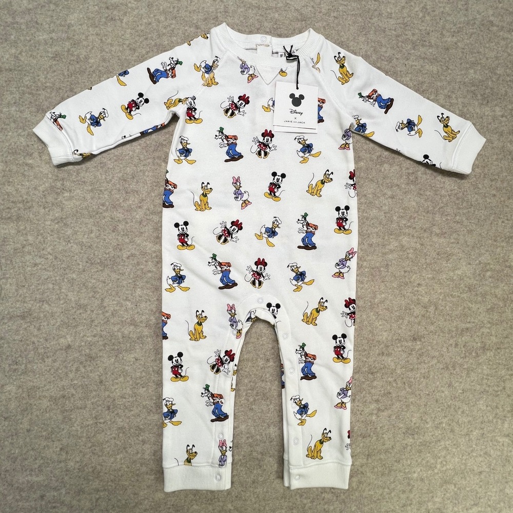 Janie and Jack Disney Romper Kids 12-18M White NWT Mickey Mouse Print